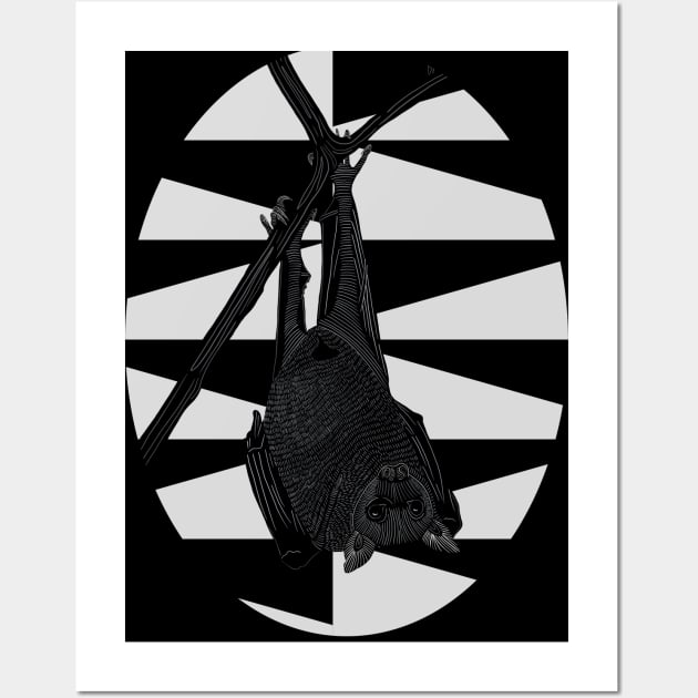 Bat Lovers Hanging Bat on White Geometric Pattern Wall Art by Suneldesigns